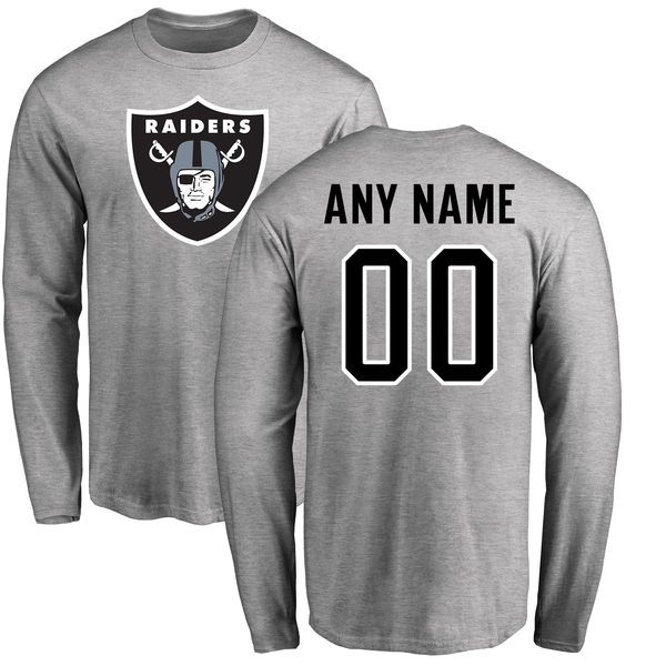 Men Oakland Raiders NFL Pro Line Ash Custom Name and Number Logo Long Sleeve T-Shirt->->Sports Accessory